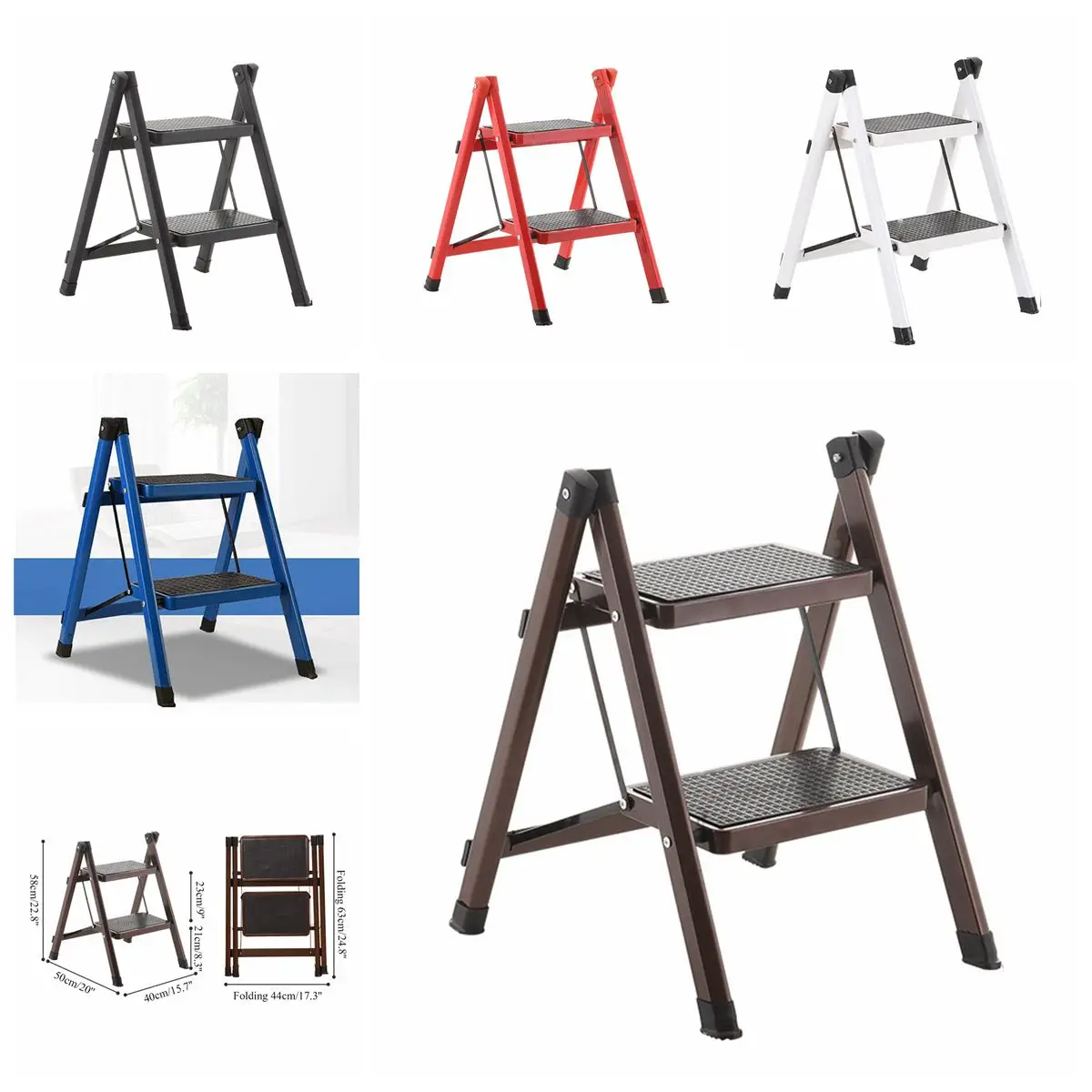 

2 Layers Folding Ladder Iron Folding Ladder 2 Step Stable Stool Ladder Non-slip Bottom Safety Platform Ladder