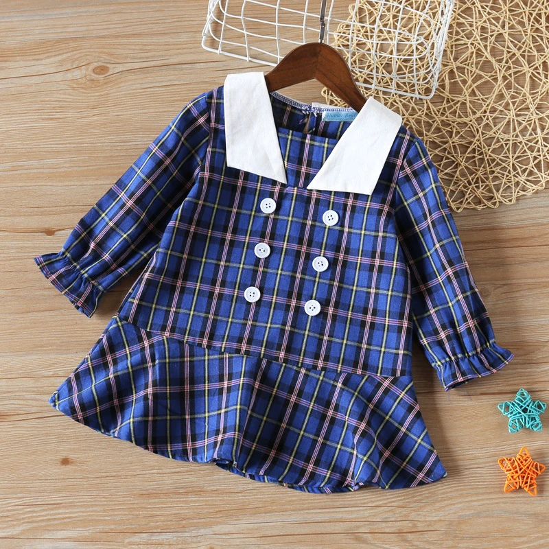 

Girl Spring Autumn New Long Sleeve Lattice Fake Suit Collar Cotton Dress
