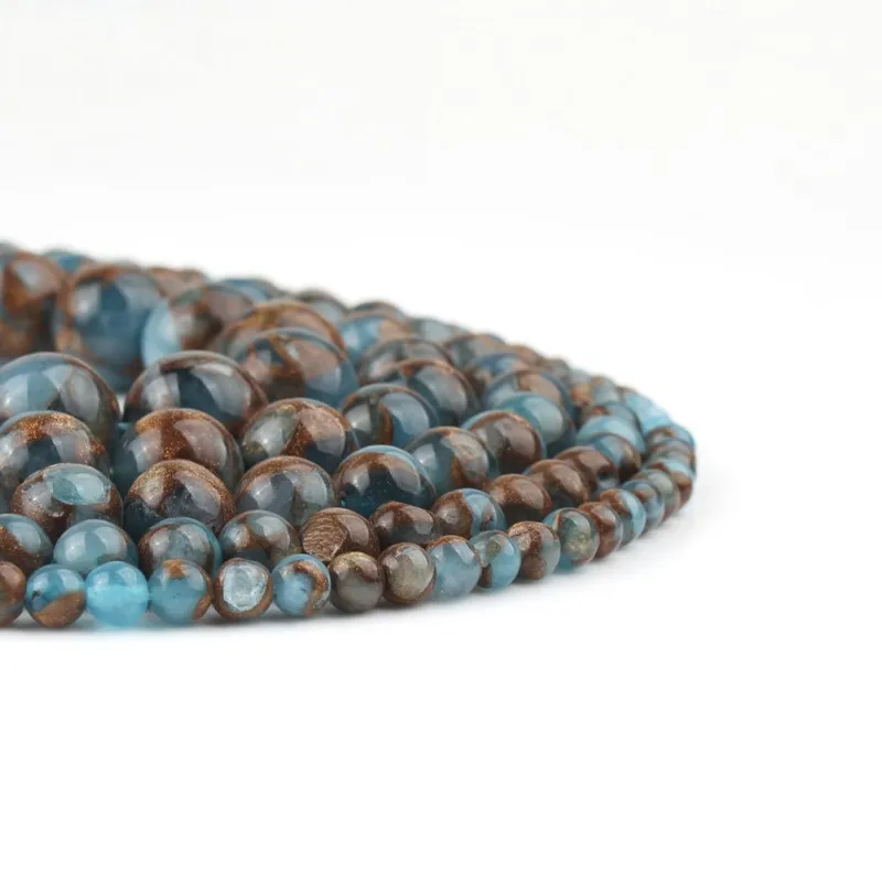 Бусины из натурального камня голубого цвета перегородчатого гладкие круглые