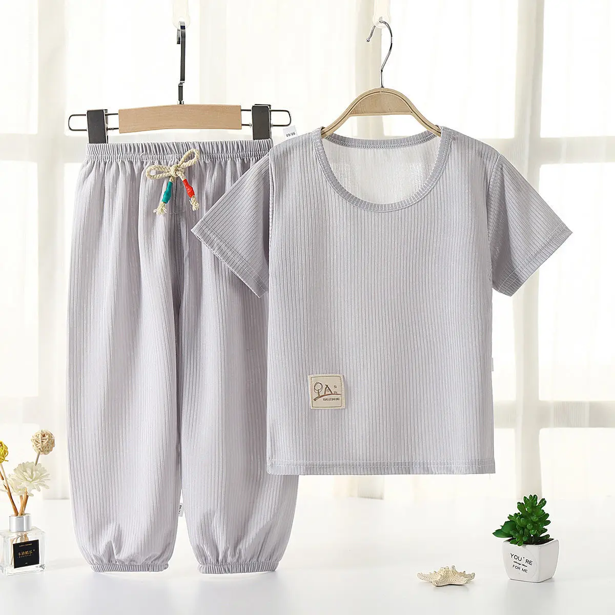 Комплект летней детской противомоскитные штаны костюм с футболкой для мальчиков