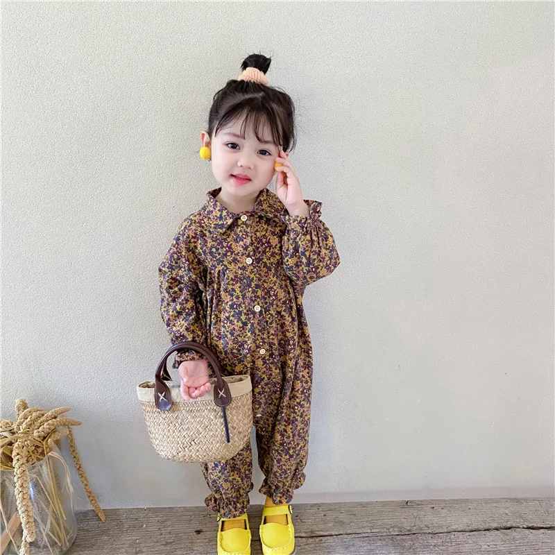 

Baby Girls Jumpsuit 2021 New Spring Korean Fashion Kids Mid Waist Pants Children Floral Loose Outdoors Trousers 1-7T