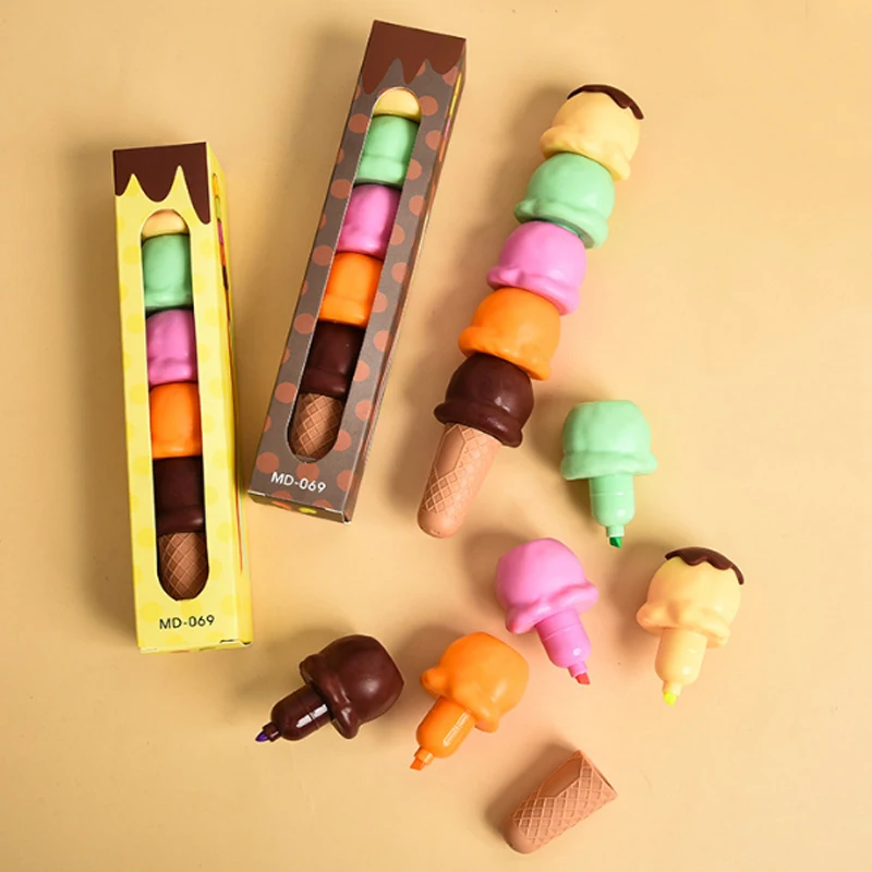 

5PC Creative Building Block Fluorescent Highlighter Hand Account Drawing Pen Marcador Doodle Pen Child Gift Office&School Suppli