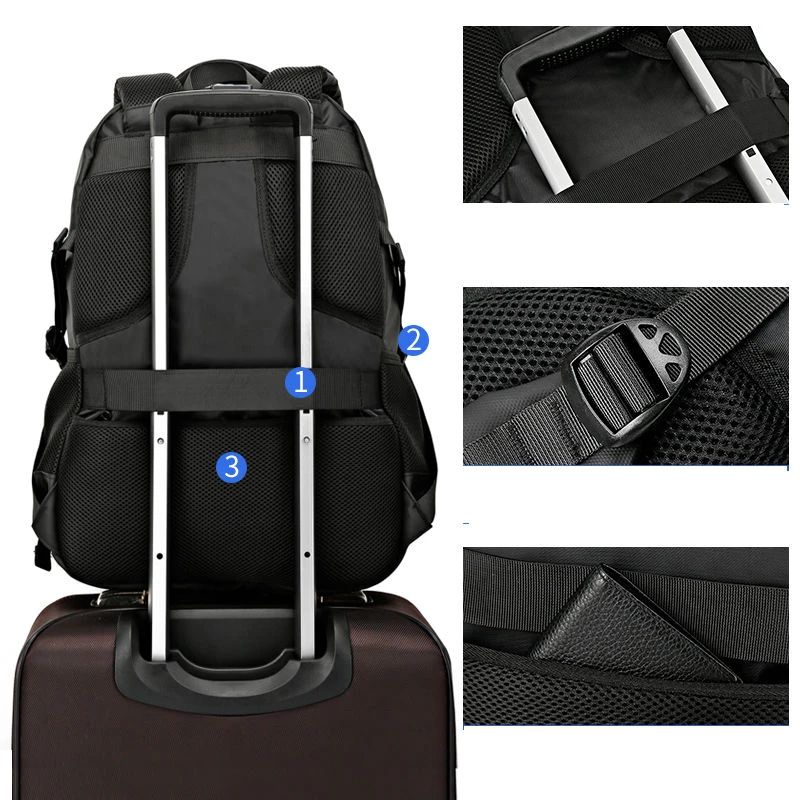 Большой Вместительный рюкзак для ноутбука мужской черный водонепроницаемый