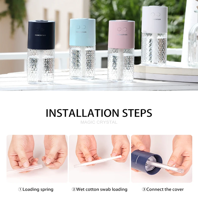 

200ML air humidifier home car USB bottle aromatherapy romantic LED night light sprayer creative magic crystal air purifier