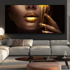 Большие картины на холсте с изображением Африканской женщины, постеры и принты с золотыми сексуальными губами, настенные художественные картины для гостиной, украшение для дома