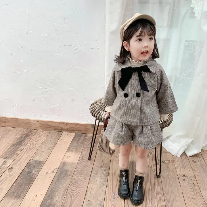 2019 New Baby Girl Fashion Clothing Big Bow Jacket+Shorts Pants Kids Girls 2PCS Autumn Winter Princess Suits Casual Clothes |