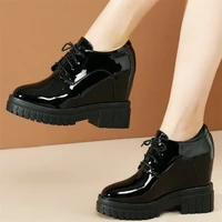 2021 casual shoes women genuine leather wedges high heel ankle boots female lace up round toe fashion sneakers punk trainers