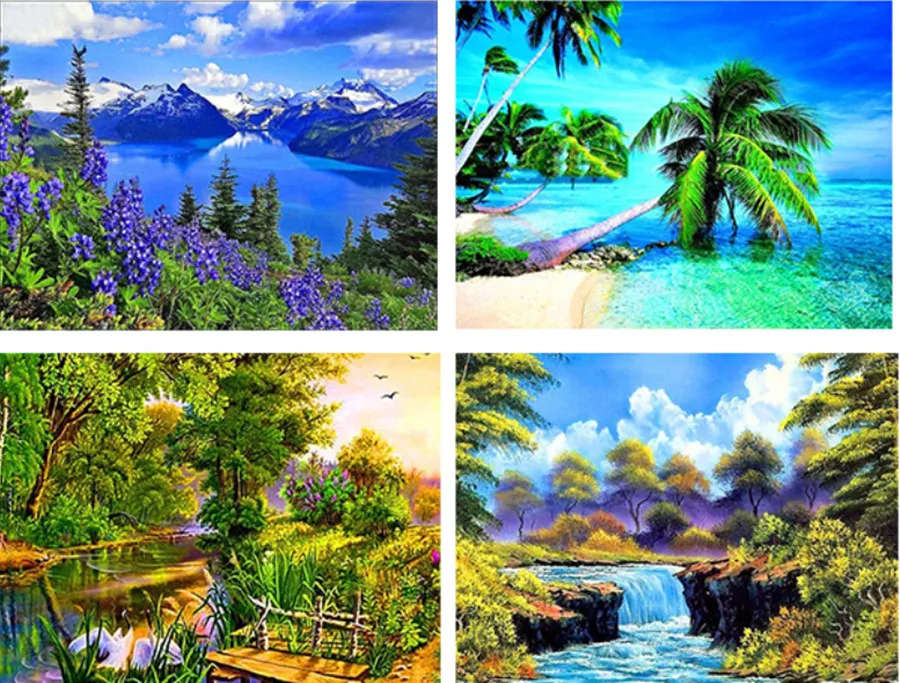 Алмазная вышивка пейзаж сделай сам алмазная живопись деревья полная