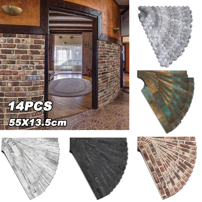 

14Pcs/Set DIY PVC Brick Tile Stickers Self-adhesive Bathroom Living Room Kitchen Furniture Wallpaper