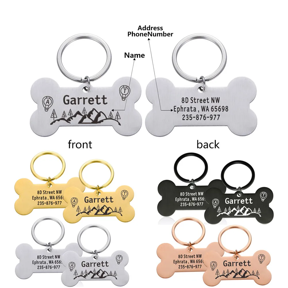 personalized dog id tag keychain engraved pet name address phone for cat puppy anti lost dog collar tag keyring pet accessories free global shipping