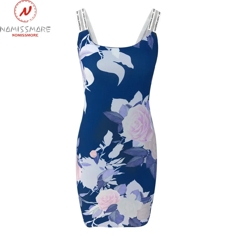 Женское облегающее платье-мини без рукавов с круглым вырезом и цветочным принтом