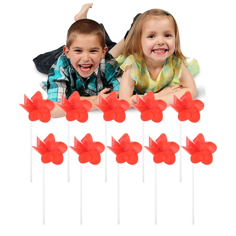 

85DE 10 Pcs Six-leaf Solid Color Small Windmill Decoration Square Outdoor Colorful Plastic Creative Children Gift Toys
