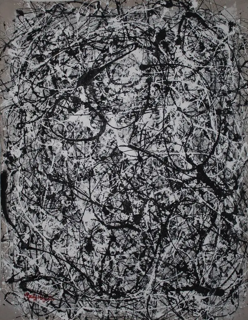 

Black and White, Jackson Pollock Style, Original Abstract Art, Impressionist, Wall Art, Modern, Rolled Canvas, Splatter,Acrylic