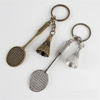 metal badminton racket keychains cute mini keyholder for woman man sports keyring car keyfobs cartoon jewelry accessories gifts