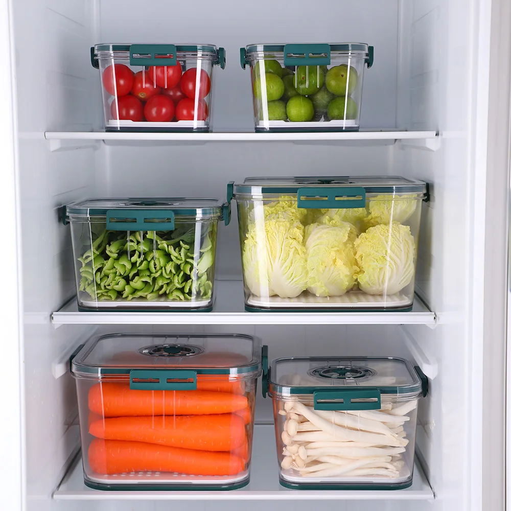 

3 Pieces of Refrigerator Storage Container Grain Vegetable Timing Control Kitchen Food Organizer Set Pet Material