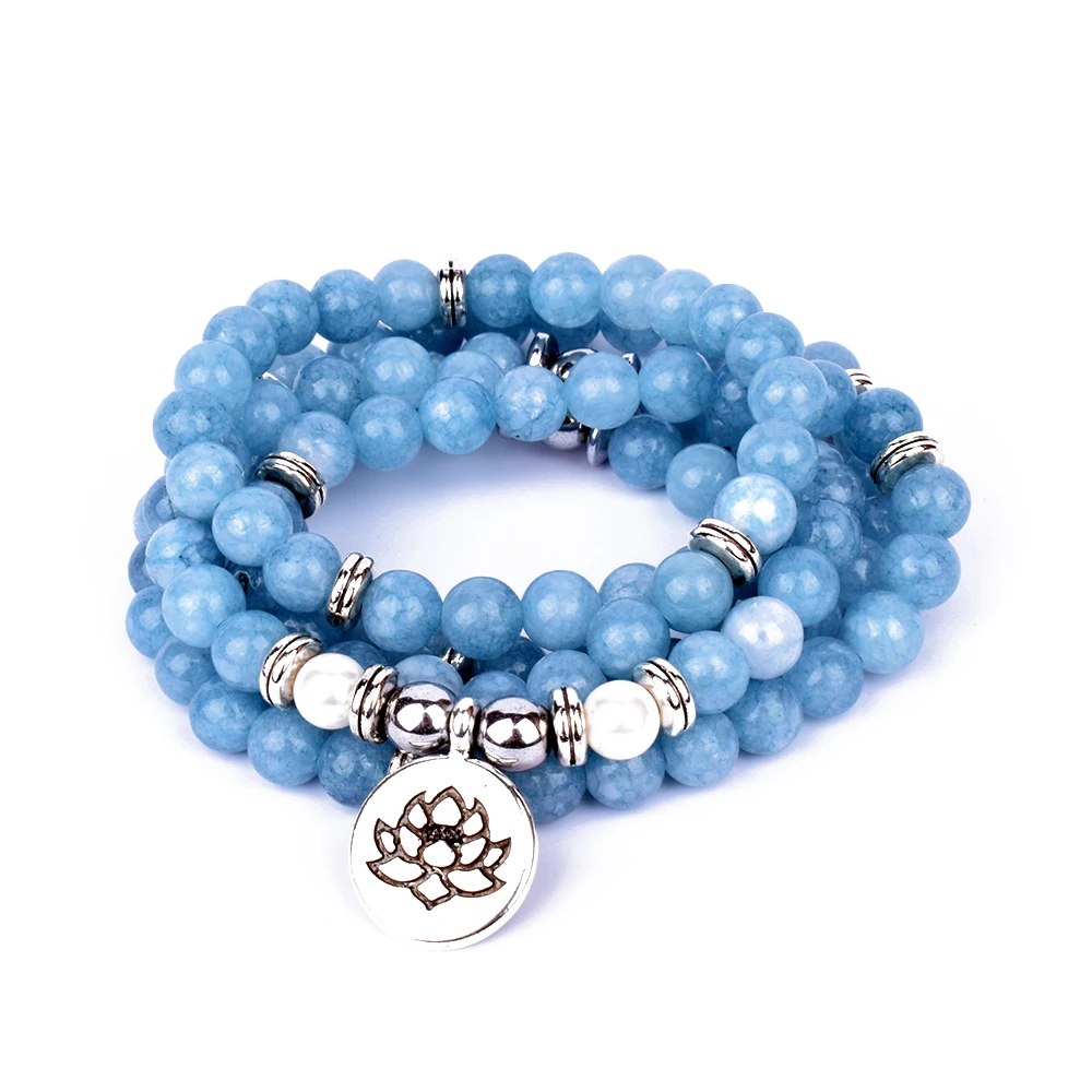 

108 Mala Bracelets & Necklaces for Women Green Angelite Jades Yoga Bracelet Pulsera Lotus Charm Bracelets New Multilayer Jewelry