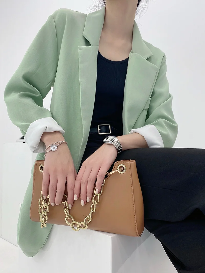 

TMODA428 Za 2021 Women Blazer Formal Lady Office Work Suit Pockets Green Jackets Coat Slim Women Blazer Femme Jackets