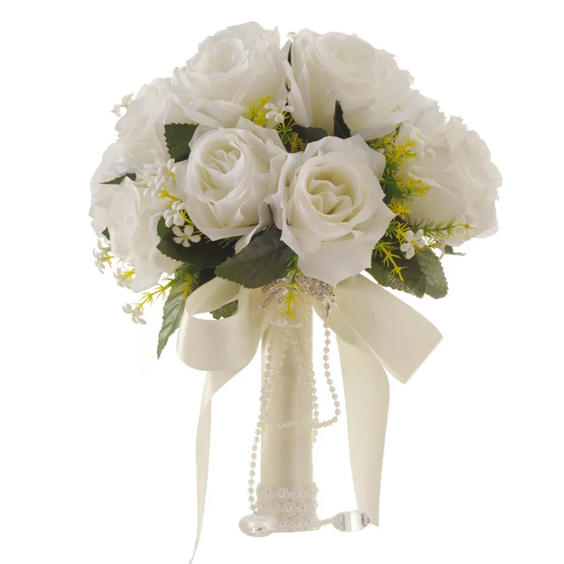 

Корейский стиль белая роза для подружки невесты Свадебный пенопластовый цветок роза Свадебный букет лента Искусственный Свадебный букет De Noiva