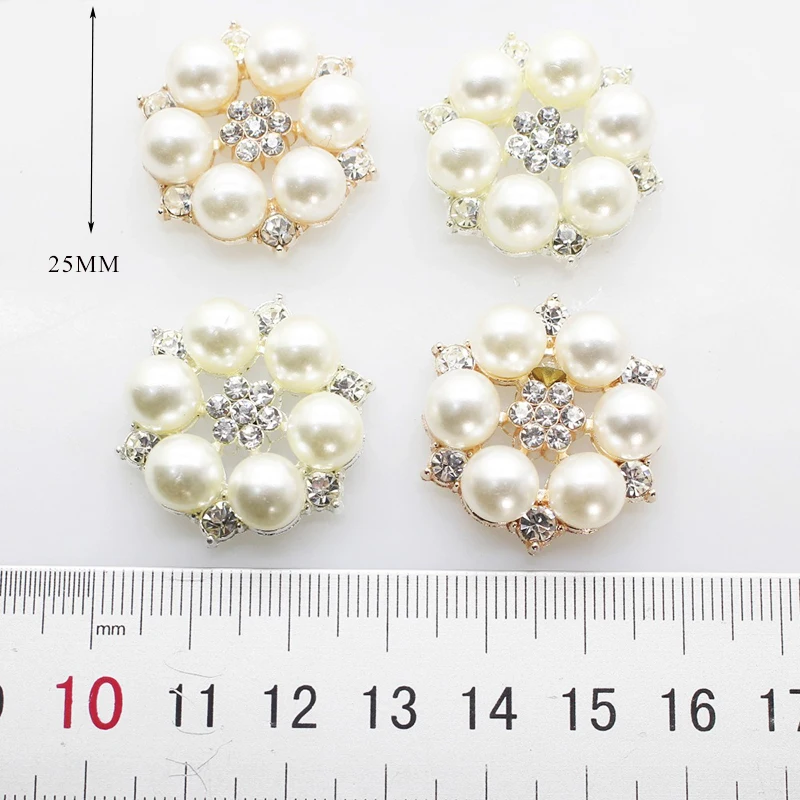 10 шт./компл. двухцветные пуговицы для цветочной Стразы 25 мм жемчужные свадебного