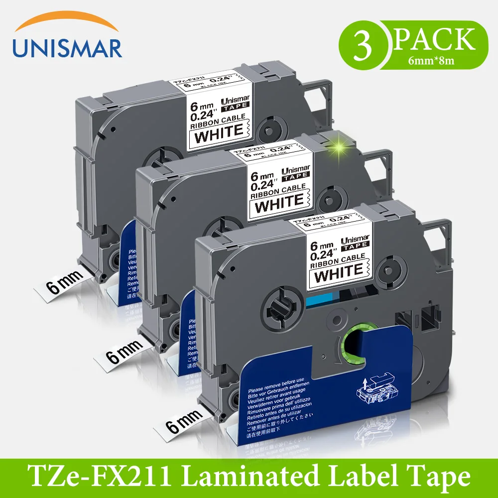 

3PK Compatible TZ Flexible Label Tape TZ-FX211 TZe-FX211 6mm*8m Black on White Cable Cassette Ribbon for Brother P-touch Printer