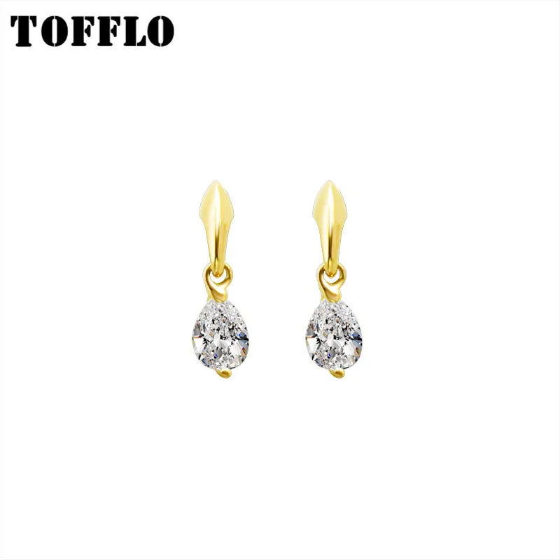 

TOFFLO Stainless Steel Super Sparkle Zircon Water Drop Earrings Fashion Female Earring Jewelry BSF273