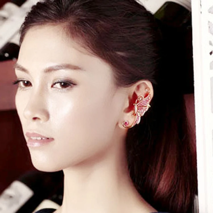 

2021 1PC New Fashion Rhinestone Crystal Butterfly Ear Cuff Clip Cartilage Ear Cuff Earring Ear Clip Fine Jewelry 2 Colors Hot