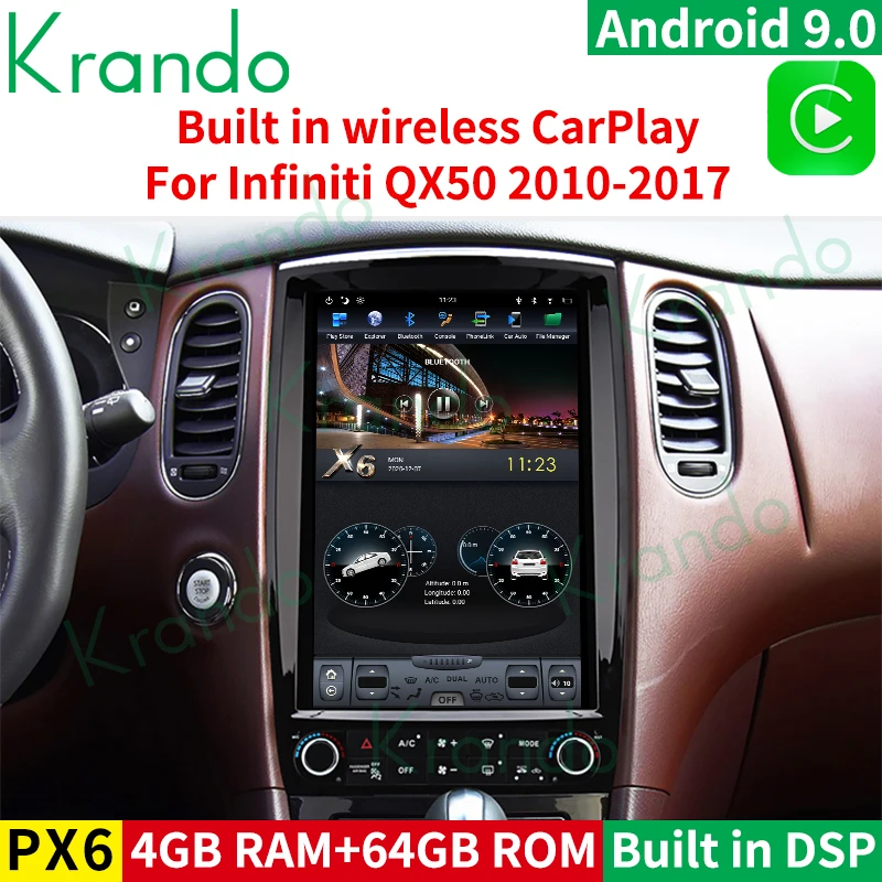 

Krando Android 9.0 4G 64G 12.1" Tesla Vertical Car Radio Player for Infiniti QX50 EX25 EX35 2009-2019 Navi Multimedia Carplay