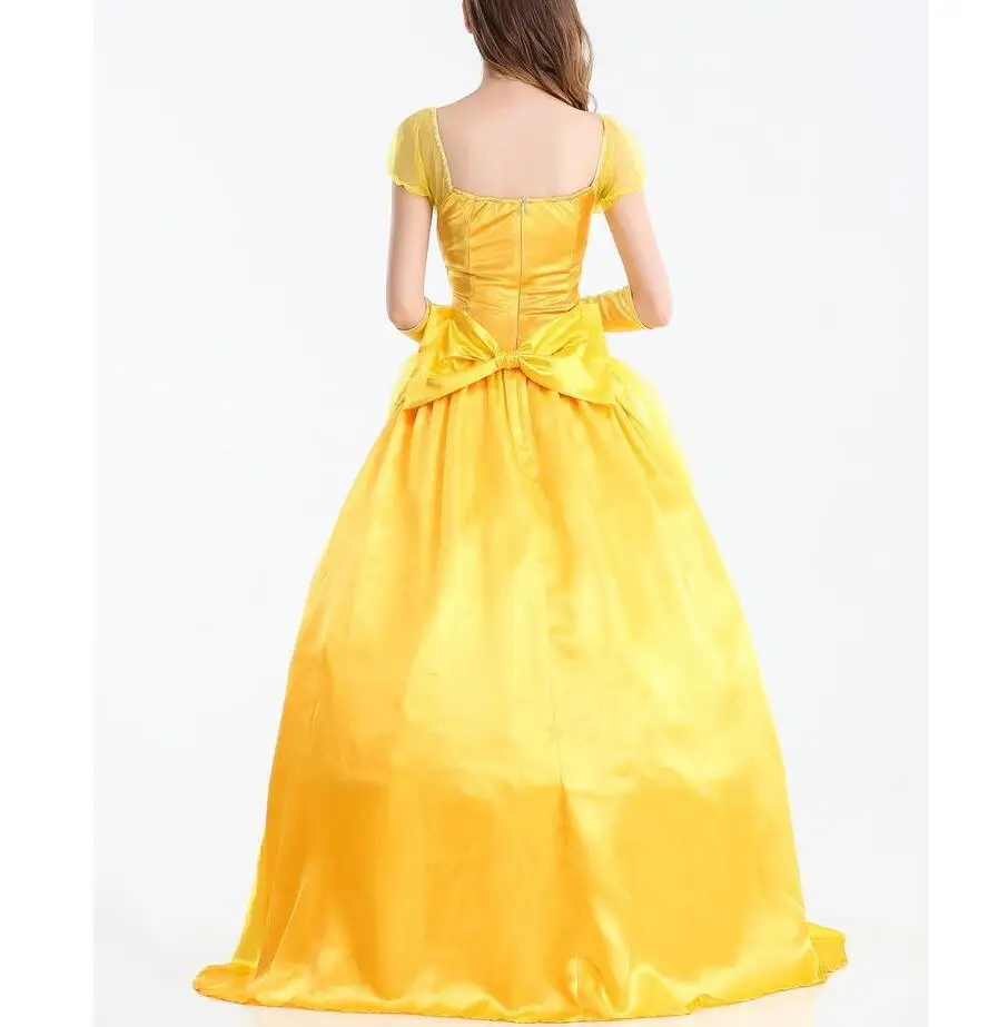 Halloween Beauty and the Beast Cosplay Costumes Adult Belle Princess Dresses For Women Anime Party Flower Yellow Long Dress |