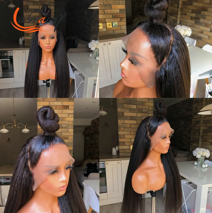 

13x6 HD Transparent Kinky Straight Natural Color Lace Front Wig Yaki Stright Lace Frontal Human Hair Pre Plucked Remy For Woman