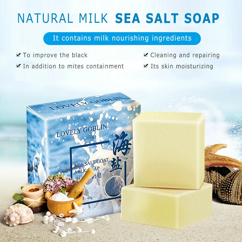 

60g Sea Salt Soap Goat Milk Remove Acne Oil-Control Clean Shrinks Pores Cleans Pores Improve Repair Skin Blackheads Removal