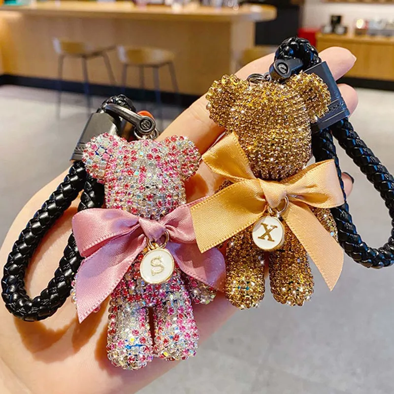 

Creative Cute Diamond Cartoon Bear Keychain Car Bag Key Chain Ring Couple Key Chain Pendant Wholesale