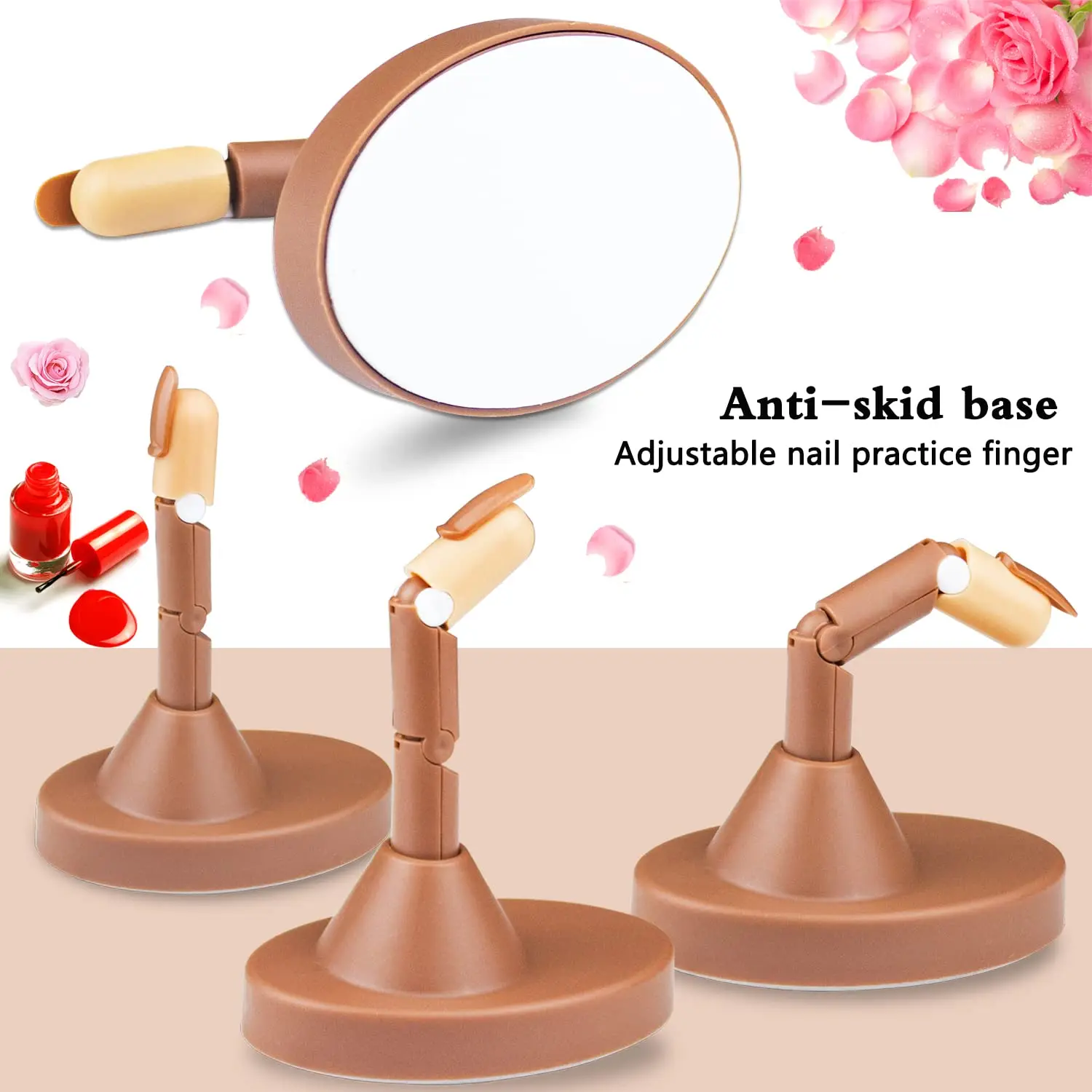 

3pcs Flexible Movable False Nails Training Fingers with Detachable Base & 100pcs Brown Nails for Manicure DIY