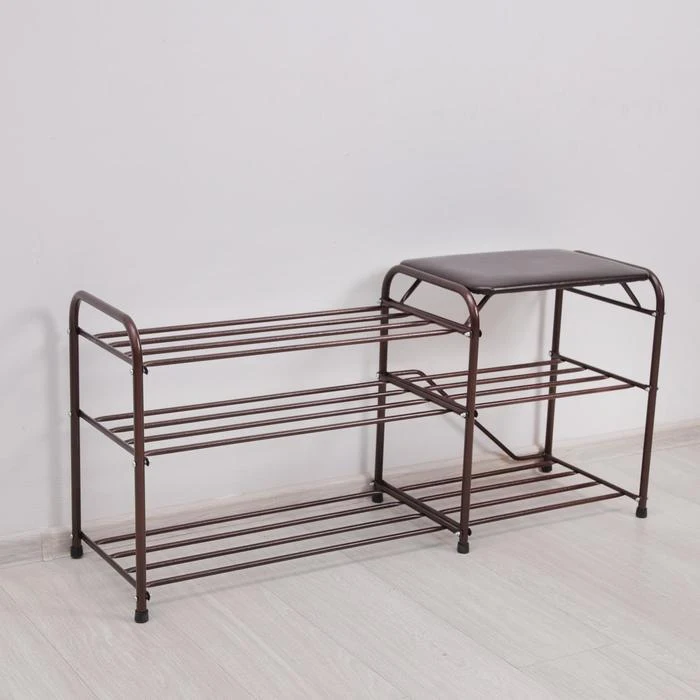 Stand for shoes with seat &quotDouble" 3 shelves suede black shoe cabinets rack Living Room Furniture Home | Мебель