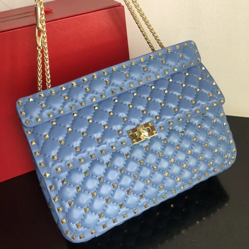 

High Quality Sheepskin Leather 30cm Super Shoulder Chain Bag For Women Fashion Rivet Diamond Lattice Design Female Handbag Bolsa