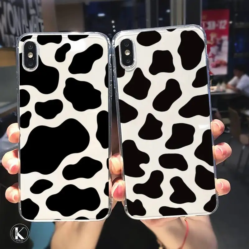 

New black white cow print Phone Case Shockproof Transparent For Xiaomi 10T 11 Note 10 Redmi Note 8 9