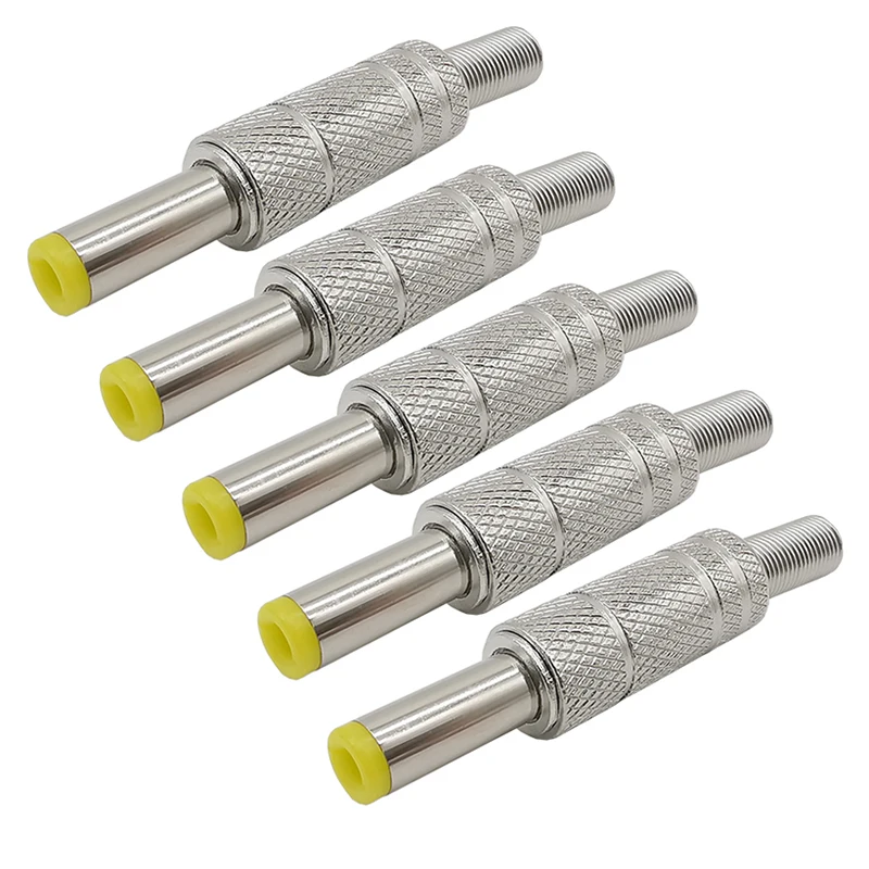 

2/5Pcs Silver Metal 5.5x2.1mm/5.5x2.5mm DC Power Male Plug Jack Welding Connector with Spring and Yellow Head 5.5*2.1/5.5*2.5 mm