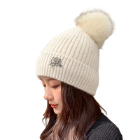 sparsil winter woman rubbit fur pom poms hat female knitted sweet skullies outdoor fleece warmth beanies letter cute bonnet cap