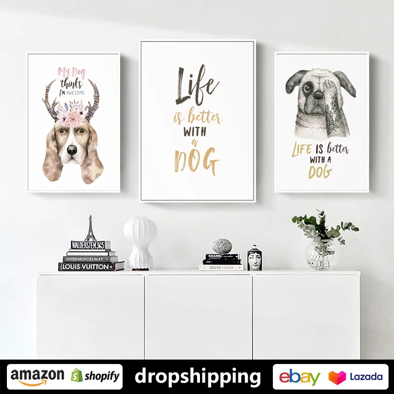 Художественная зона милая кошка собака животные принты настенные