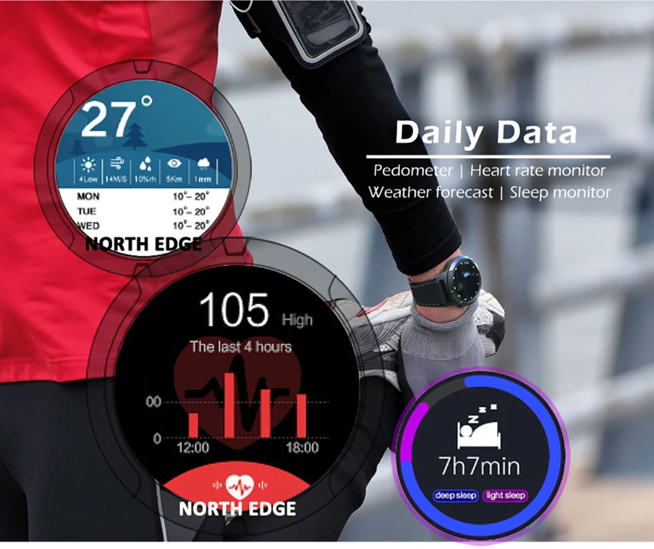 Мужские умные часы North EDGE GPS спортивные с компасом пульсометром шагомером BT