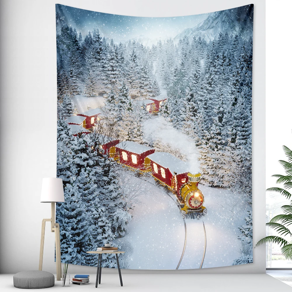 

Восхитительный милый Рождественский гобелен со поездом, Рождественский домашний декор, фоновая настенная ткань для спальни, гостиной, Деко...