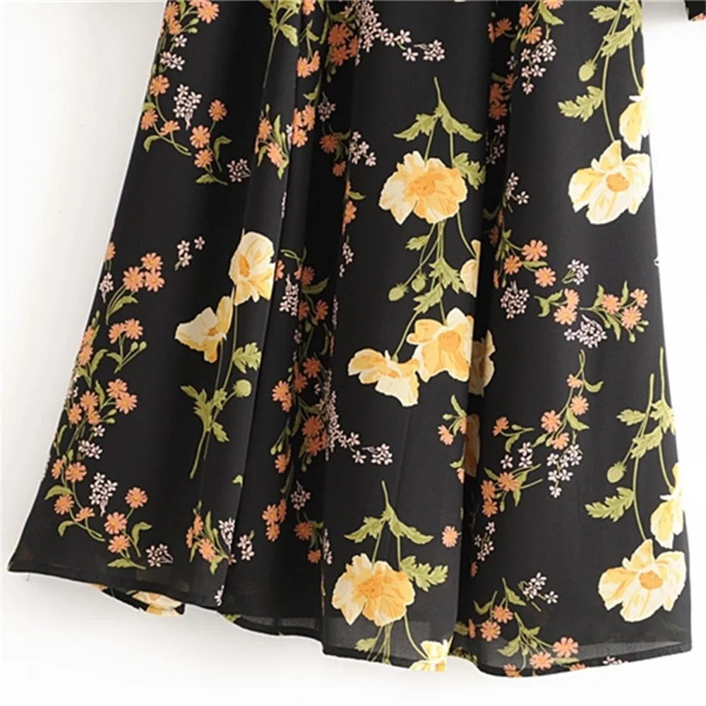 

2020 Spring Women's New French Sexy Retro Print Open Back Front High Split Round Neck Long Sleeve Long Dress