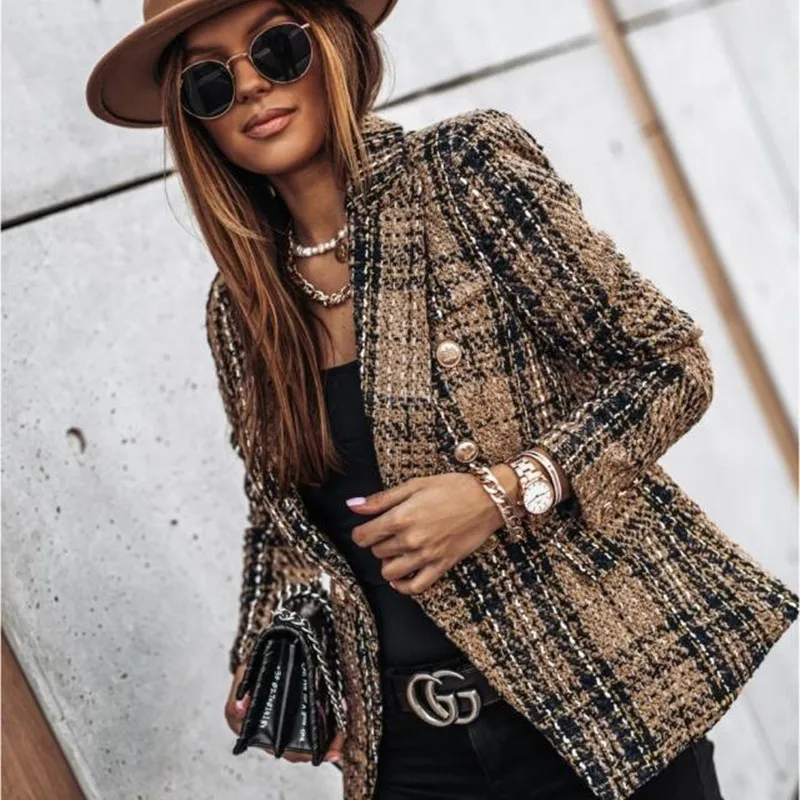 

2021 spring new suit women's fashion long-sleeved double-breasted printed slim jacket
