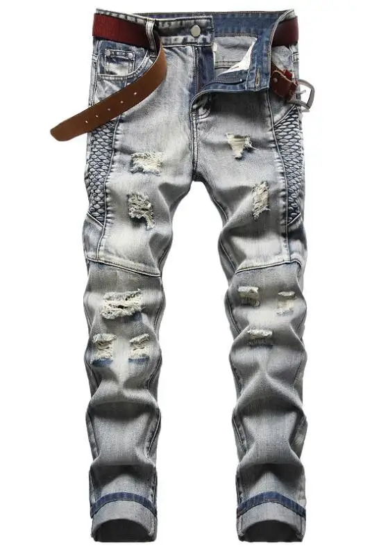 Hip Hop Jeans Male Personality Holes Streets Embroidered Jeans Do The Old Beggar Pants Denim Trousers Size28-42
