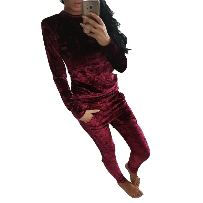 Модные бархатные женские брючные комплекты повседневный спортивный костюм с