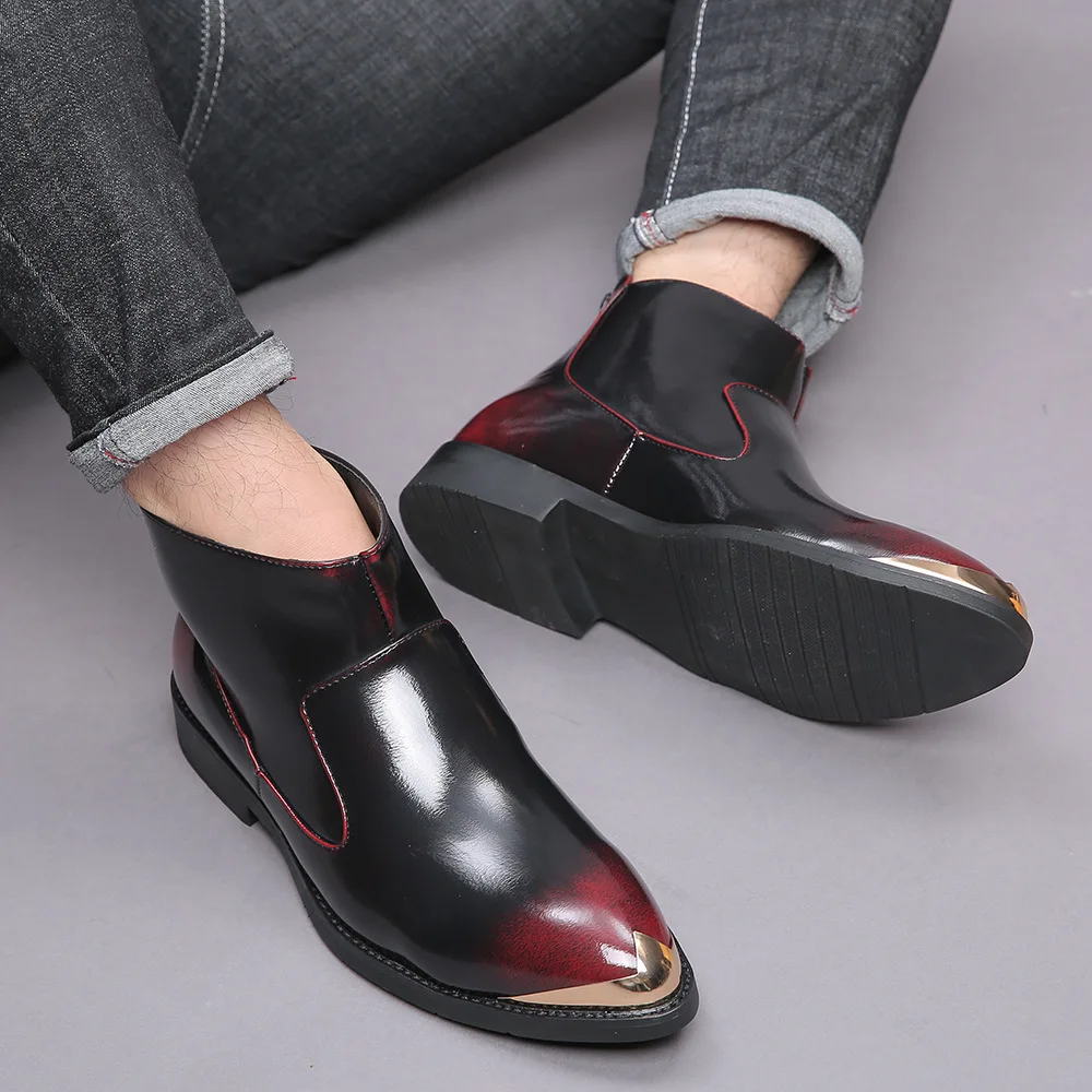 Осенние мужские кожаные ботинки с острым носком без застежки на молнии дышащие