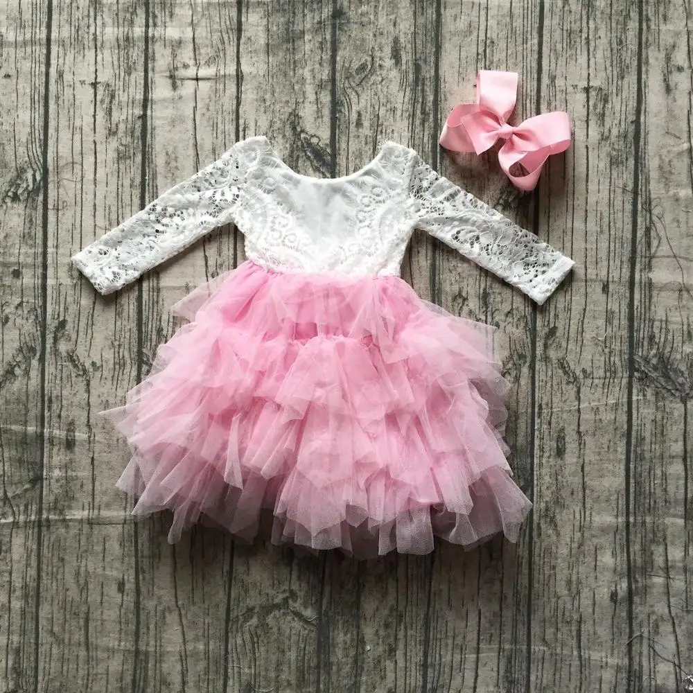 pink Новое сияющее розовое, белое, роскошное серое платье с фатиновой юбкой детская одежда с юбкой-пачкой бутик детской одежды для маленьких девочек с длинными рукавами и бантом - Цвет: pink