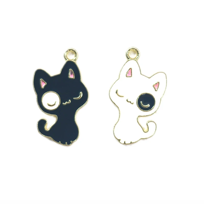 

10pcs/Lot Black and White Cat Enamel Charms Diy Alloy Jewelry Accessories Dripping Cartoon Animal Earrings Bracelet Pendant