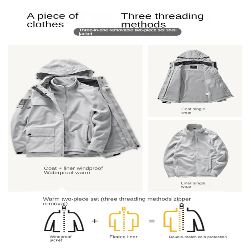 

2021 Autumn And Winter Ladies Fashion Trend Outdoor Hiking Three-In-One Two-Piece Waterproof Couple Jacket Men's Windbreaker