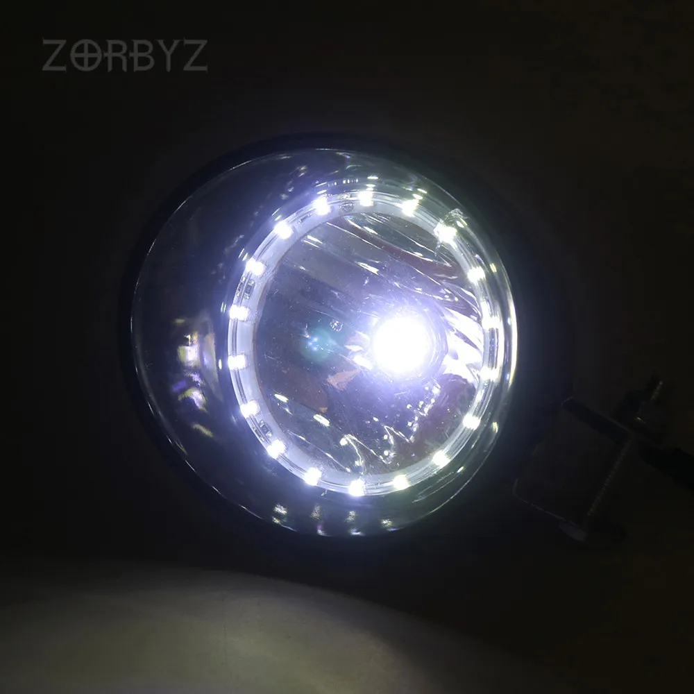 Черные светодиодные передние фары ZORBYZ для мотоцикла 12 В противотуманные с белым