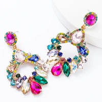 2022 new fashion colorful rhinestone earrings womens bohemian geometric pendant temperament earrings accessories
